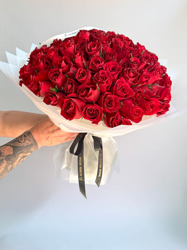 100 Red Roses Bouquet Dubai | Luxury Rose Delivery | The Flower Social